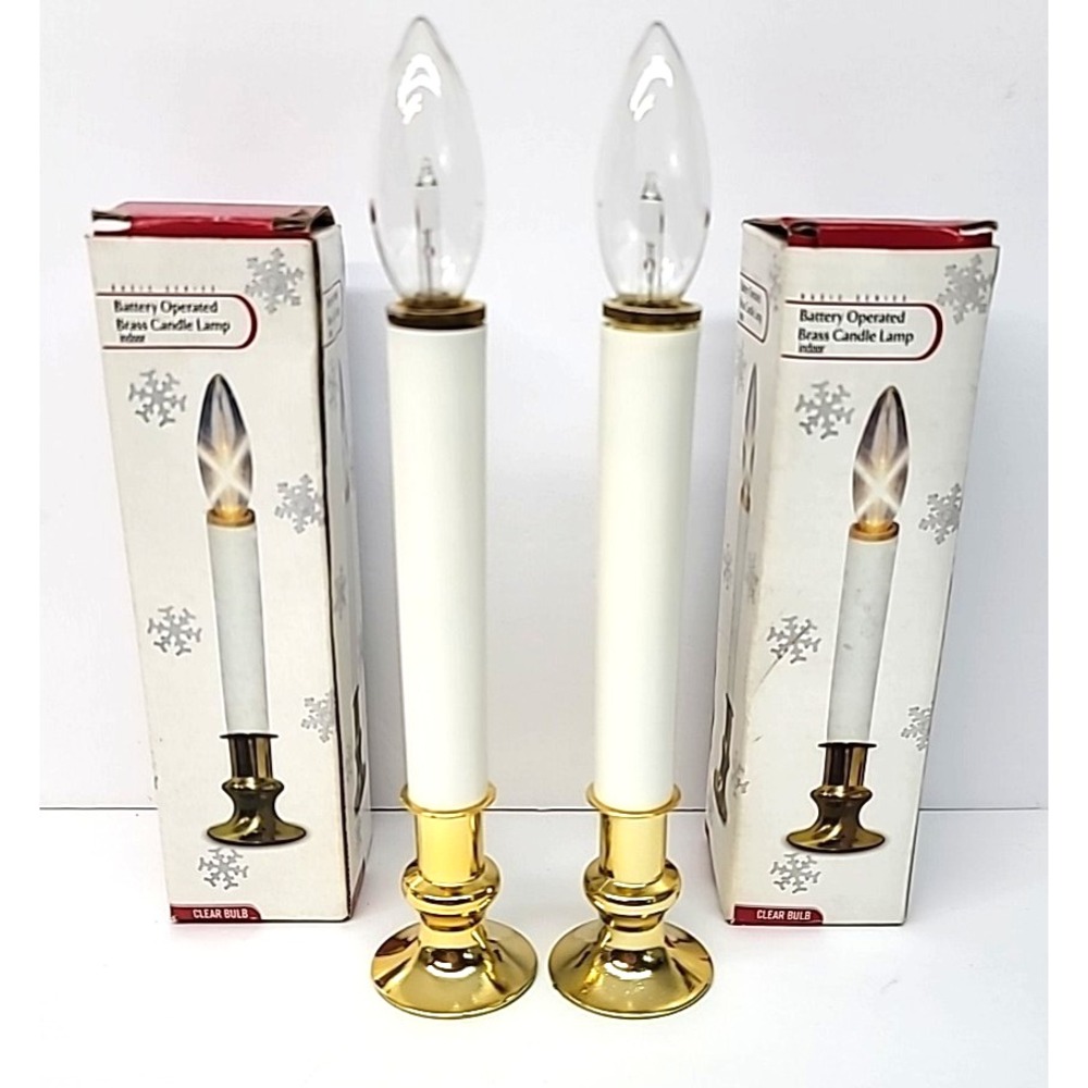 2-Pack 9" Battery Operated Brass/Plastic Candle Lamp Indoor Flameless Christmas